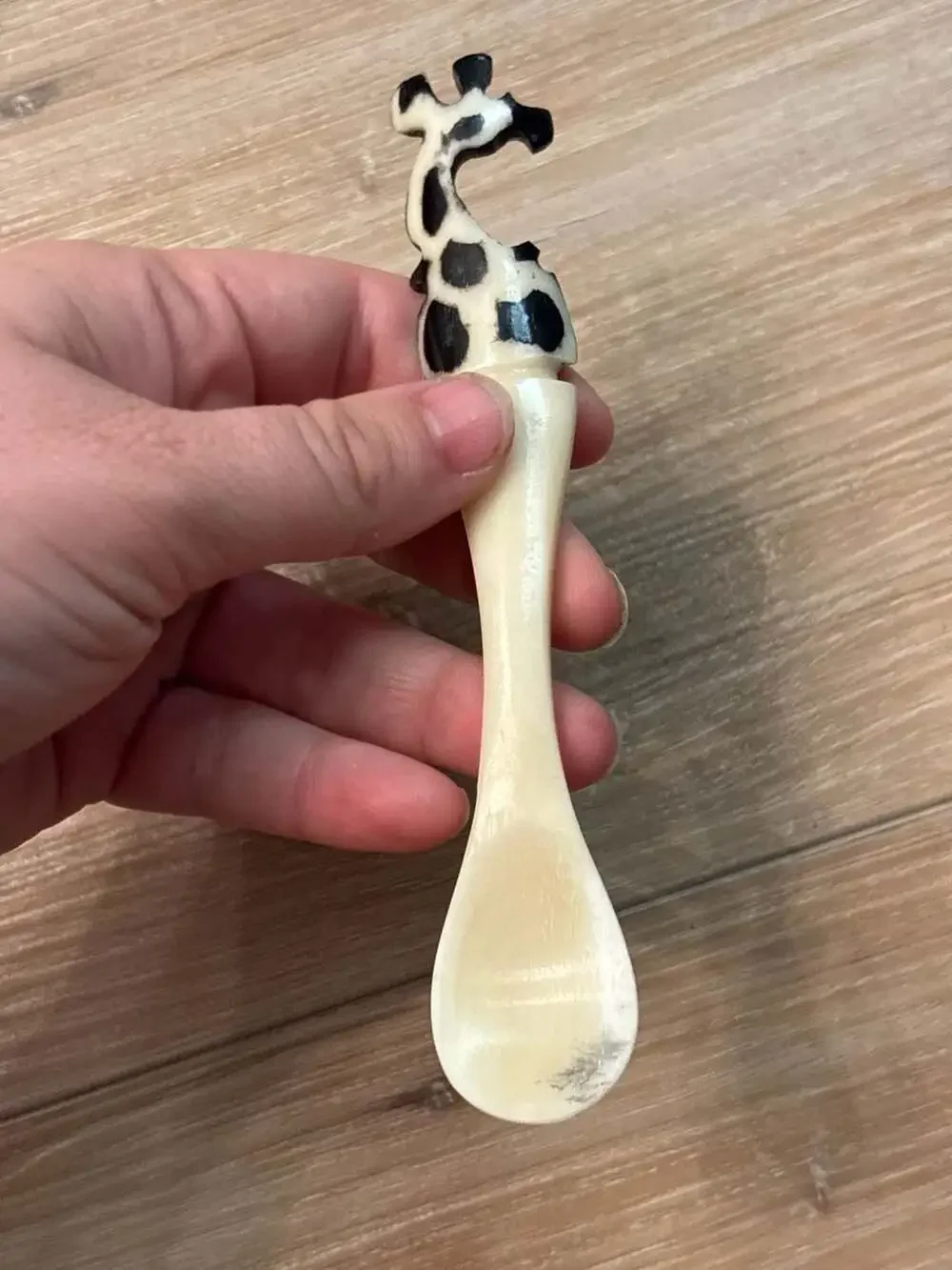 Hand Carved Giraffe Bone Salt Cellar Spoon